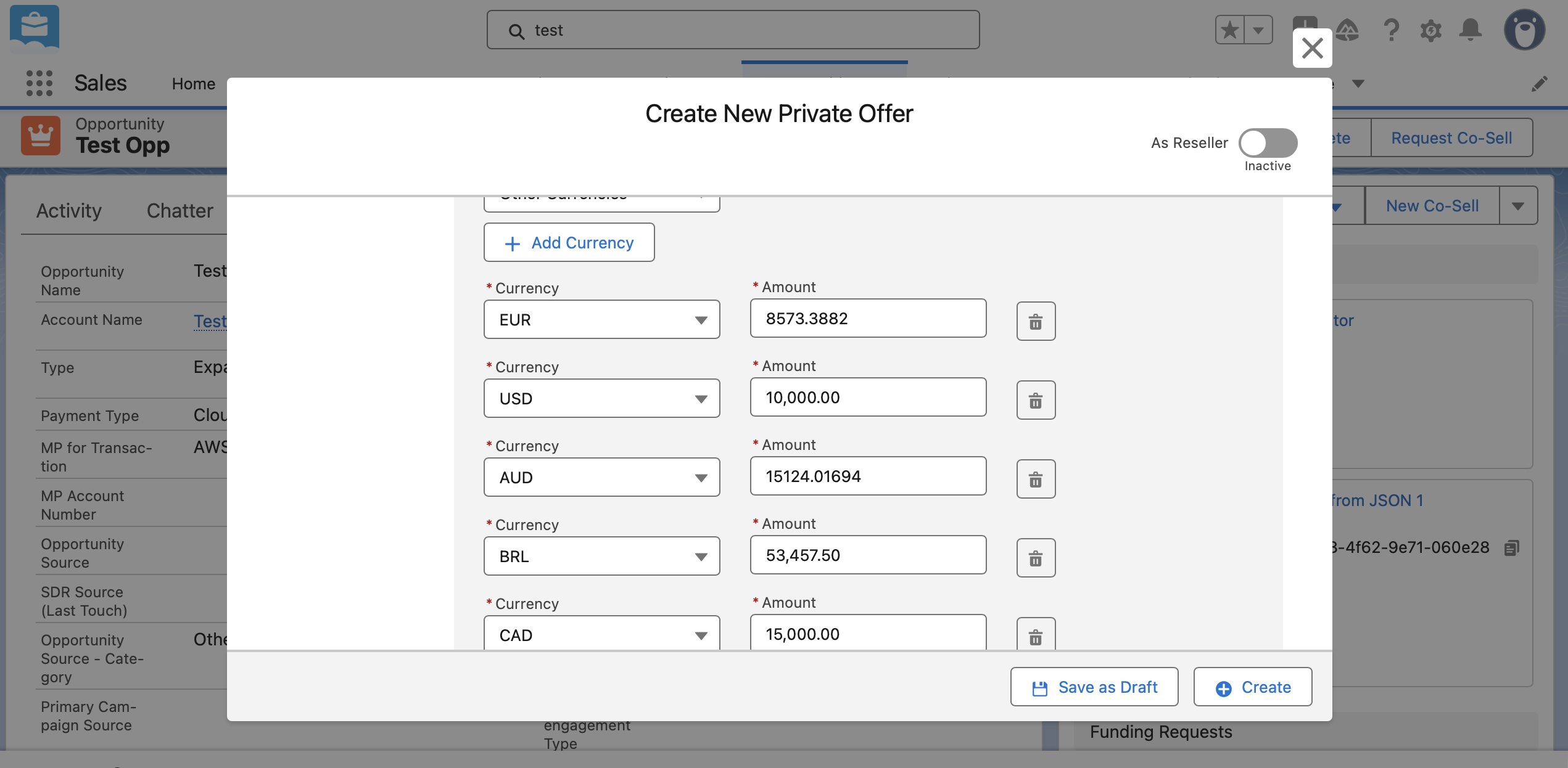 Multi-currency Azure offer creation form in Suger with per-market pricing fields
