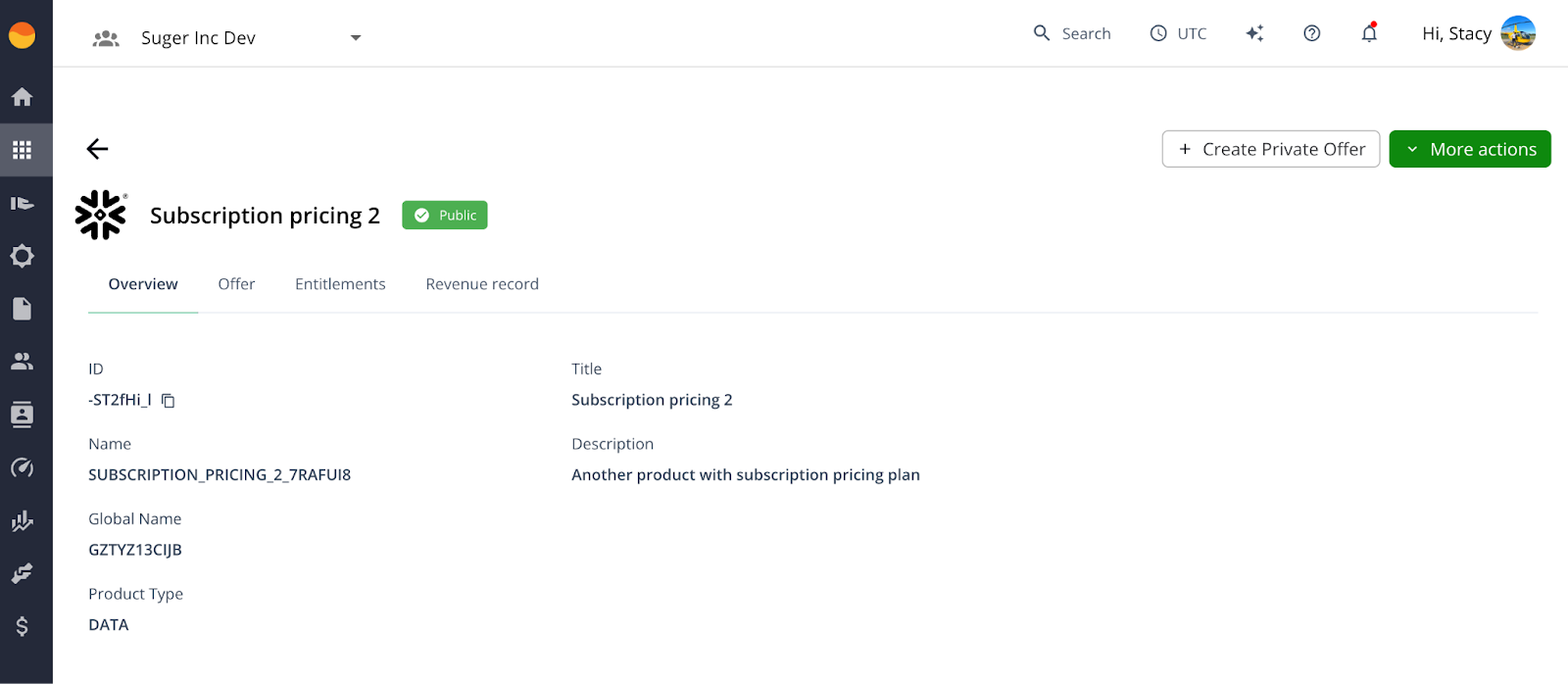 Snowflake Marketplace listing management in the Suger console — same workflow used for AWS, Azure, and GCP